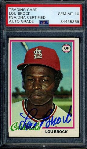 Lou Brock Gem Mint 10 PSA DNA Coa Signed 1978 Topps Autographed 3 - Baseball Slabbed Autographed Cards in Saudi Arabia