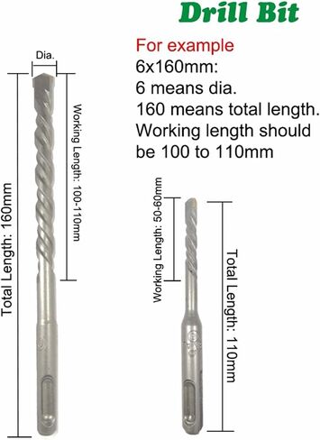 5pcs 4mm 5mm 6mm Hammer SDS بالإضافة إلى بتات الحفر مجموعة 110 مم من الطوب جدار من الطوب الحفر حفرة الحفر 016 (8x110mm 5pcs) in Saudi Arabia