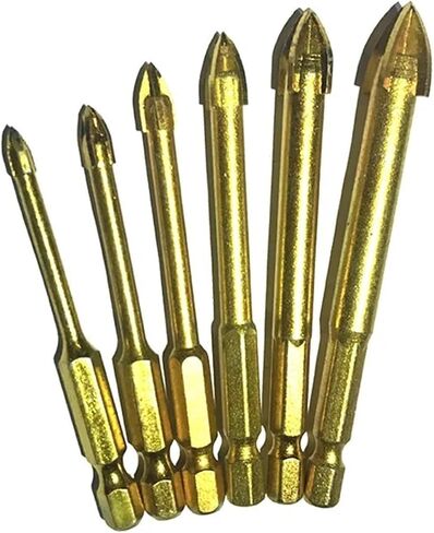 6Pcs 1/inch Hex Shank Glass Bits Coated Glass Drill Set 4 5 6 8 10mm Tile Marble Cross Tipped Hole Saw in Saudi Arabia