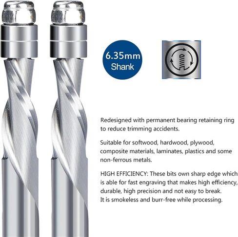 Up Cut 1/4 1/2 Shank CarbideWith Bearing for Woodworking Bit 1Pcs(6.35x15.86x64) in Saudi Arabia