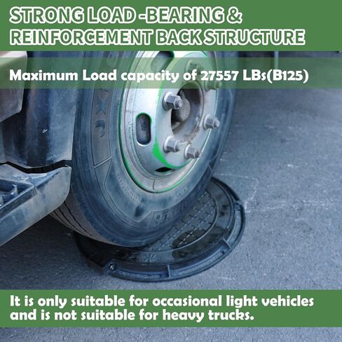 Cast Iron Manhole Cover and Frame, 12" B125 Septic Tank Lid with Base, Heavy Duty Round Sewage Basin Lid, Non-Slip Reinforced Sewage Basin Cover,Black Metal Inspection Cover. in Kuwait