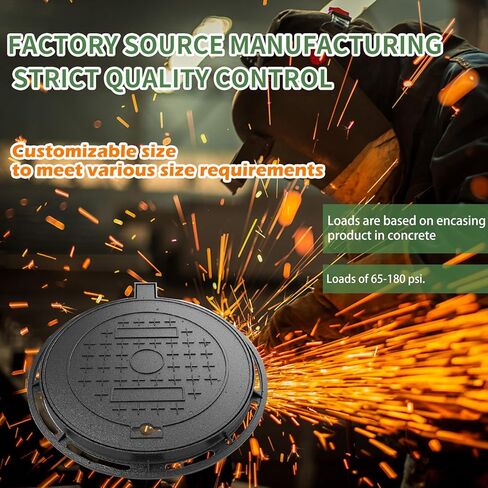 Cast Iron Manhole Cover and Frame, 12" B125 Septic Tank Lid with Base, Heavy Duty Round Sewage Basin Lid, Non-Slip Reinforced Sewage Basin Cover,Black Metal Inspection Cover. in Kuwait