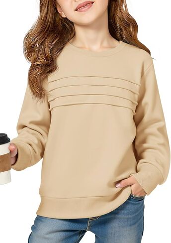 Haloumoning Kids Girls Crewneck Sweatshirt Casual Long Sleeve Pleated Front Casual Fall Pullover Tops 5-14 Years in Saudi Arabia