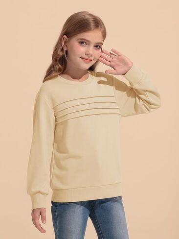 Haloumoning Kids Girls Crewneck Sweatshirt Casual Long Sleeve Pleated Front Casual Fall Pullover Tops 5-14 Years in Saudi Arabia