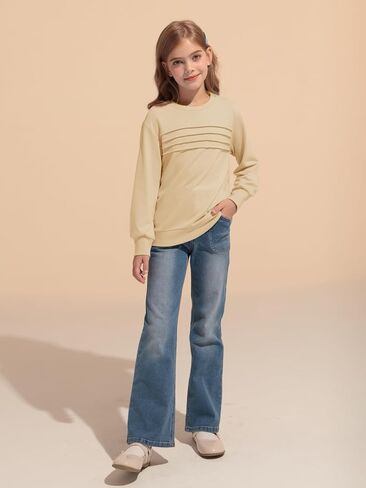 Haloumoning Kids Girls Crewneck Sweatshirt Casual Long Sleeve Pleated Front Casual Fall Pullover Tops 5-14 Years in Saudi Arabia