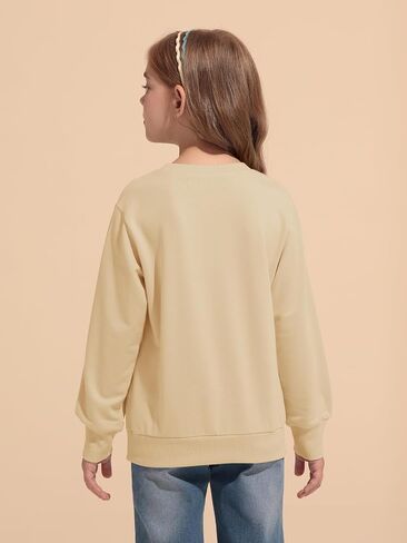 Haloumoning Kids Girls Crewneck Sweatshirt Casual Long Sleeve Pleated Front Casual Fall Pullover Tops 5-14 Years in Saudi Arabia