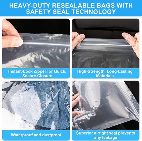 أكياس تخزين بلاستيكية كبيرة 5 جالون (10 عبوات) - 18 "× 24" ، 2.4 مل ، سحق سحاب صافية 2.4 مليون in Kuwait