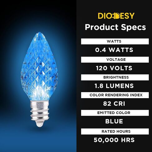 C9 Blue LED LED Bulb - منفذ إضاءة العطلات المقاوم للعطلات ، 0.4 واط ، 12 لومن مع قاعدة متوسطة E17 للاستخدام الداخلي والخارجي in Kuwait