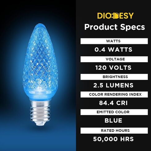 C9 Blue LED LED Bulb - منفذ إضاءة العطلات المقاوم للعطلات ، 0.4 واط ، 12 لومن مع قاعدة متوسطة E17 للاستخدام الداخلي والخارجي in Kuwait