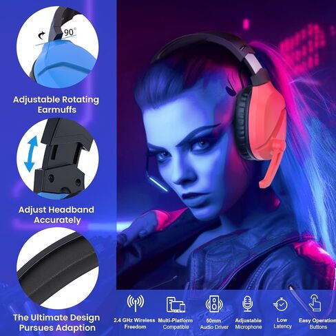 Wireless Gaming Headset with Noise Canceling Microphone for PS5, PC, PS4, 2.4G/Bluetooth Gaming Headphones with USB and Type-c Connector, Wired Mode for Controller (Green) in Saudi Arabia