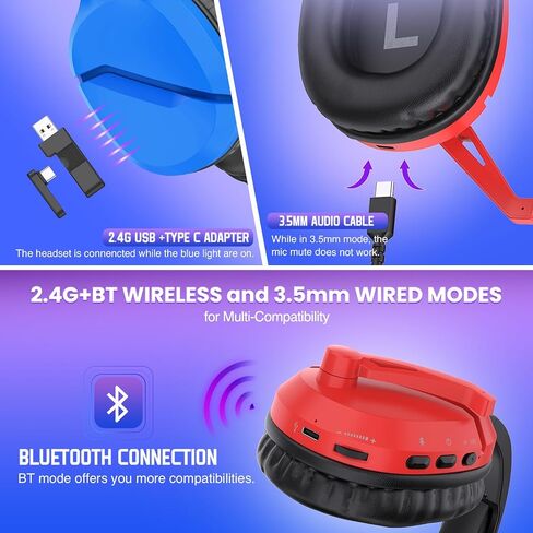 Wireless Gaming Headset with Noise Canceling Microphone for PS5, PC, PS4, 2.4G/Bluetooth Gaming Headphones with USB and Type-c Connector, Wired Mode for Controller (Green) in Saudi Arabia