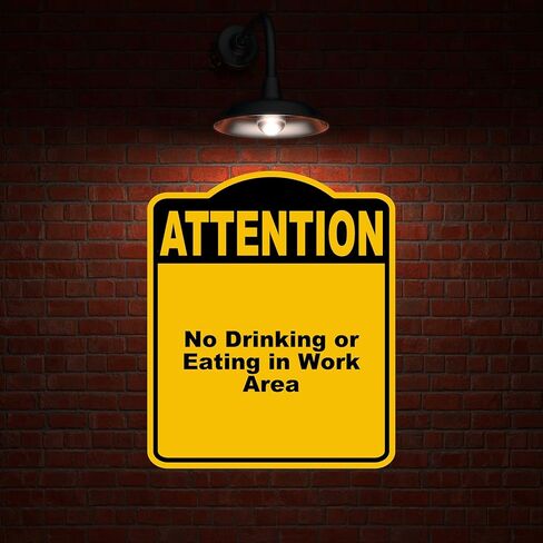لا شرب أو تناول الطعام في منطقة العمل انتباه أصفر أسود مركب مركب 8.5 × 10 بوصات in Kuwait