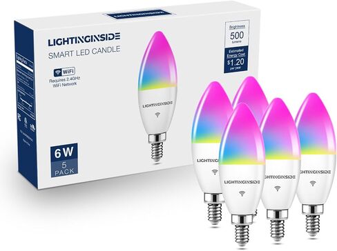 E12 Smart Light Bulbs 60W Equiv., 500LM 6W RGBCW Candelabra Chandelier Candle Bulb Works with Alexa/Google Home/Smart Life, 2.4G WiFi Bluetooth Bulbs, No Hub Required, ETL Listed, 3PCS in Kuwait