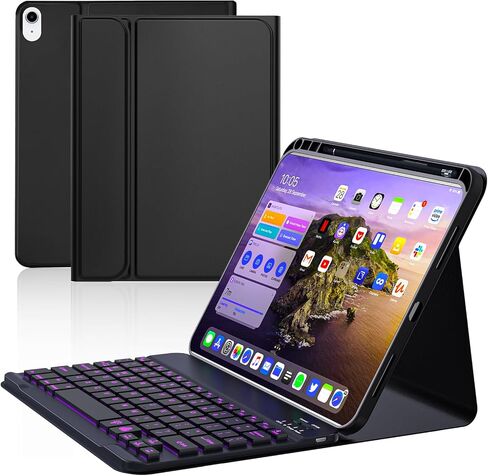 علبة 10 مع لوحة مفاتيح Bluetooth متوافقة مع iPad 10th Generation 10.9 بوصة 2022 ، غطاء واقي مع حامل قلم رصاص ، لوحة مفاتيح قابلة لإعادة الشحن القابلة للانفصال مع الإضاءة الخلفية القابلة للتعديل ، الوردي in Kuwait