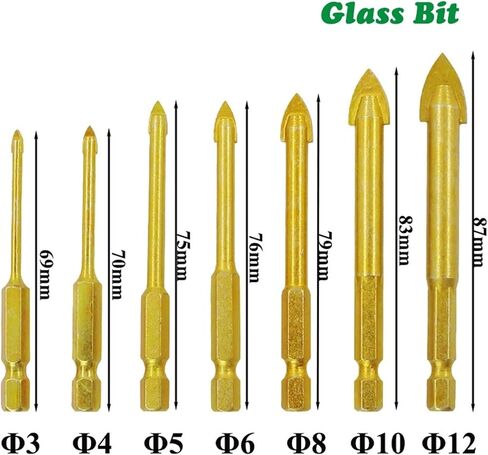 6pcs 1/4inch hex shank glass بتات الحفر الزجاجية المغلفة مجموعة 4 5 6 8 10 12 مم خرسانة طرف مسطحة الحفر بتات DB02009 in Saudi Arabia