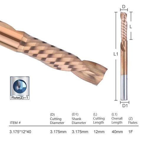 Up Down Cut Outer Bit Carbide Single Flute Milling Bit for Woodworking 3.175-12mm Shank 1Pcs(4x28x60) in Saudi Arabia