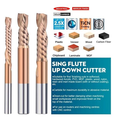 Up Down Cut Outer Bit Carbide Single Flute Milling Bit for Woodworking 3.175-12mm Shank 1Pcs(4x28x60) in Saudi Arabia