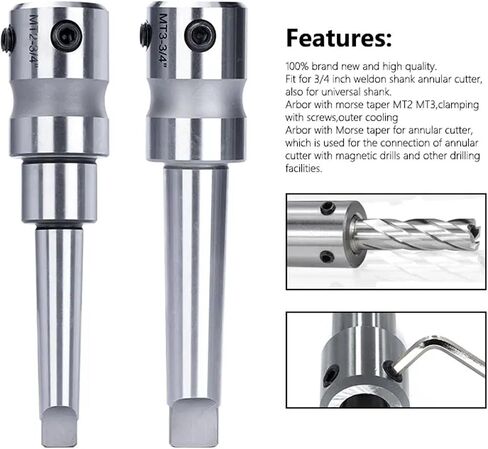 3/4 Inch Taper Arbor MT2 MT3 Hollow Drill Bit Holder for Metal Working Weldon Shank HSS Annular 1Pcs(MT2) in Saudi Arabia