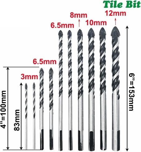 10Pcs Multi Functional Extended Glass Drill Bit Triangle Drill Bits for Ceramic Tile Concrete Glass Marble DB02065 in Saudi Arabia