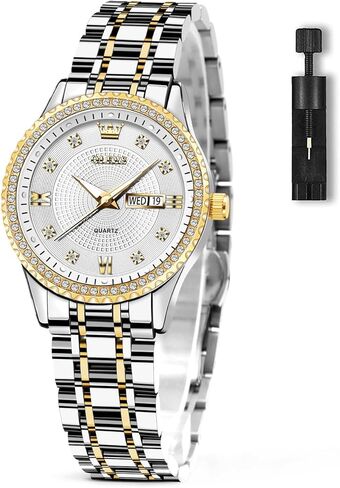 OLEVS Watch Women with Day Date Luxury Stainless Steel Ladies Watch Elegant Small Wrist Women's Dress Watches Diamond Quartz Watches for Women in Saudi Arabia