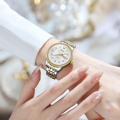 OLEVS Watch Women with Day Date Luxury Stainless Steel Ladies Watch Elegant Small Wrist Women's Dress Watches Diamond Quartz Watches for Women in Saudi Arabia