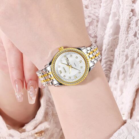 OLEVS Watch Women with Day Date Luxury Stainless Steel Ladies Watch Elegant Small Wrist Women's Dress Watches Diamond Quartz Watches for Women in Saudi Arabia