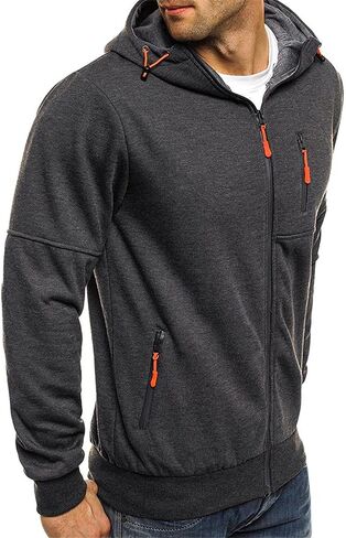 Hoodies for Men Zip Up Hooded Sweatshirt Athletic Jackets Lightweight Long Sleeve Jacket with Zipper Pockets in Kuwait