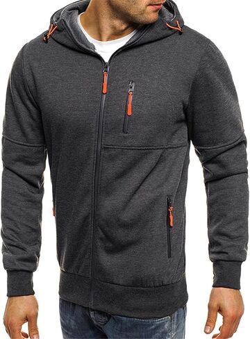 Hoodies for Men Zip Up Hooded Sweatshirt Athletic Jackets Lightweight Long Sleeve Jacket with Zipper Pockets in Kuwait