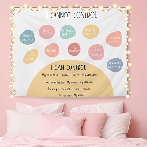 NATSUNO Mental Health Tapestry, I Can and Cannot Control Wall Tapestry for Classroom, Boho Colorful Tapestries Wall Hanging for Calm Down Corner Counseling Therapy Office Decor, 50x60 Inches in Kuwait