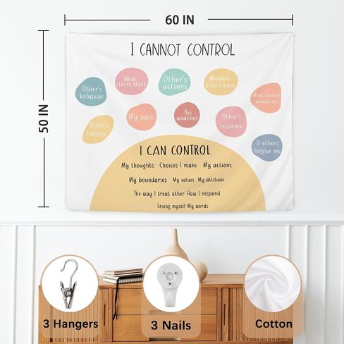 NATSUNO Mental Health Tapestry, I Can and Cannot Control Wall Tapestry for Classroom, Boho Colorful Tapestries Wall Hanging for Calm Down Corner Counseling Therapy Office Decor, 50x60 Inches in Kuwait