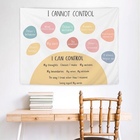 NATSUNO Mental Health Tapestry, I Can and Cannot Control Wall Tapestry for Classroom, Boho Colorful Tapestries Wall Hanging for Calm Down Corner Counseling Therapy Office Decor, 50x60 Inches in Kuwait