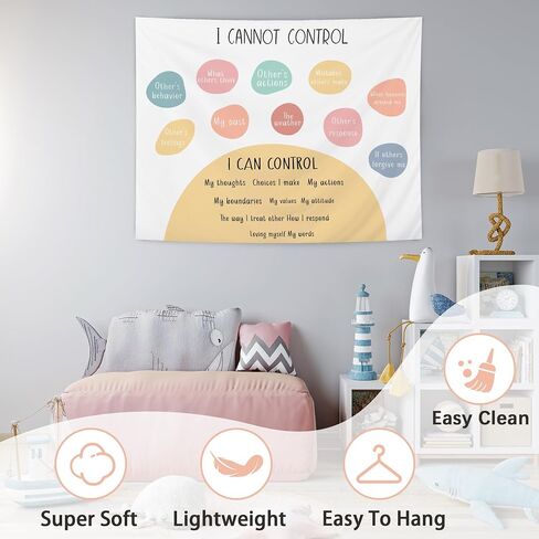 NATSUNO Mental Health Tapestry, I Can and Cannot Control Wall Tapestry for Classroom, Boho Colorful Tapestries Wall Hanging for Calm Down Corner Counseling Therapy Office Decor, 50x60 Inches in Kuwait