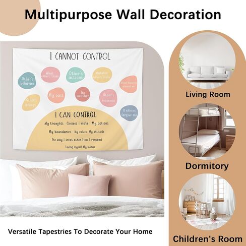 NATSUNO Mental Health Tapestry, I Can and Cannot Control Wall Tapestry for Classroom, Boho Colorful Tapestries Wall Hanging for Calm Down Corner Counseling Therapy Office Decor, 50x60 Inches in Kuwait