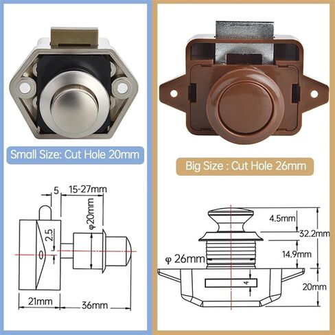 قفل Camper Car Push Lock 20mm RV Caravan Boat Motor Home Cabinet Draint Button Locks لأجهزة الأثاث 10 مساءً (أبيض صغير) in Saudi Arabia