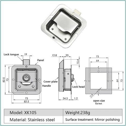 XK105 مربع مربع مزلاج مقطورة خلفية شبه جسم مقبض قفل باب الشاحنة 1pcs (XK105) in Saudi Arabia