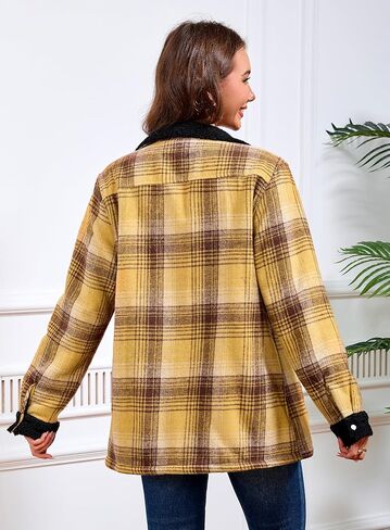 Women's Sherpa Lined Jackets Sherpa Turn-Down Collar Full Zip Fleece Flannel Jacket for Women Trendy in Kuwait