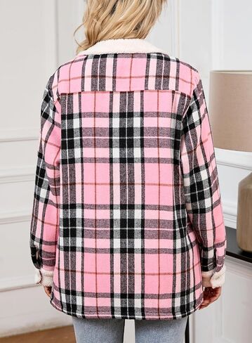 Women's Sherpa Lined Jackets Sherpa Turn-Down Collar Full Zip Fleece Flannel Jacket for Women Trendy in Kuwait
