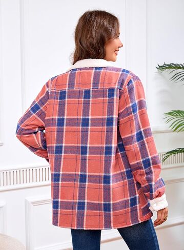 Women's Sherpa Lined Jackets Sherpa Turn-Down Collar Full Zip Fleece Flannel Jacket for Women Trendy in Kuwait