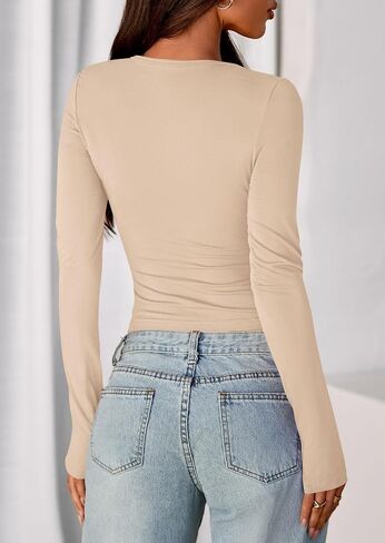 Prettygarden Womens Fall Discual Long Sleeve Dorts 2025 Henley Tee Blouse Crew Neck زر متماسكة in Saudi Arabia
