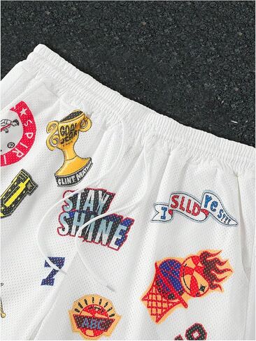 GORGLITTER Men's Y2K Graphic Basketball Shorts Striped Trim Drawstring Waist Workout Drippy Shorts in Saudi Arabia