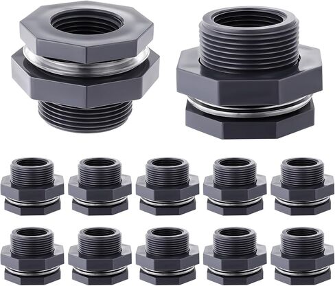 12Pcs Bulkhead Fitting 1 Inch Pvc Bulkhead with Plug Water Tank Connector Adapter Fitting Double Threaded Hose Adapter Silicon Seal Gasket Water Tank Connector for Aquariums, Rain Bucket in Saudi Arabia