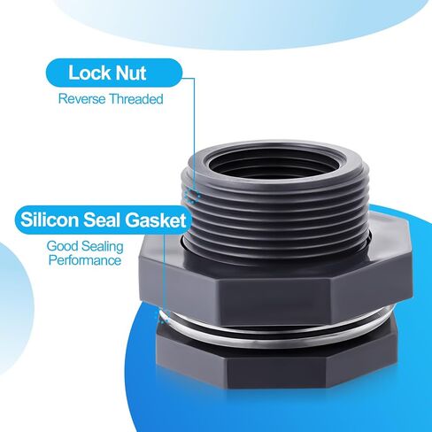 12Pcs Bulkhead Fitting 1 Inch Pvc Bulkhead with Plug Water Tank Connector Adapter Fitting Double Threaded Hose Adapter Silicon Seal Gasket Water Tank Connector for Aquariums, Rain Bucket in Saudi Arabia