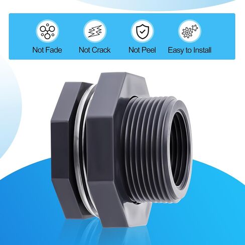 12Pcs Bulkhead Fitting 1 Inch Pvc Bulkhead with Plug Water Tank Connector Adapter Fitting Double Threaded Hose Adapter Silicon Seal Gasket Water Tank Connector for Aquariums, Rain Bucket in Saudi Arabia