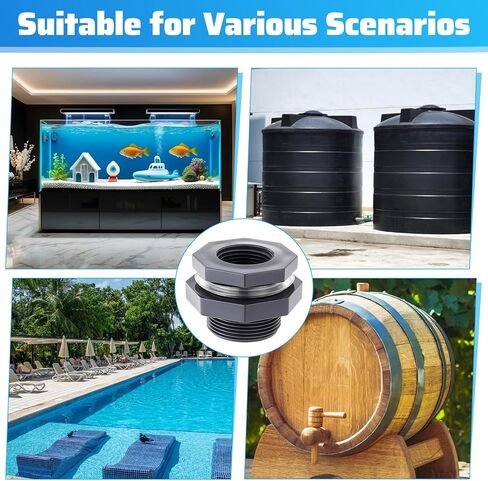 12Pcs Bulkhead Fitting 1 Inch Pvc Bulkhead with Plug Water Tank Connector Adapter Fitting Double Threaded Hose Adapter Silicon Seal Gasket Water Tank Connector for Aquariums, Rain Bucket in Saudi Arabia
