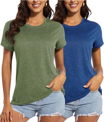 MAGCOMSEN Women's Short Sleeve Quick Dry T-Shirt Cool Wicking Moisture Workout Athletic Hiking Running Yoga Gym 2 Pack in Saudi Arabia