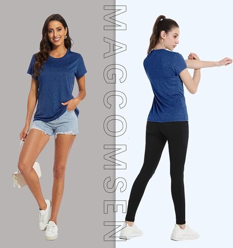 MAGCOMSEN Women's Short Sleeve Quick Dry T-Shirt Cool Wicking Moisture Workout Athletic Hiking Running Yoga Gym 2 Pack in Saudi Arabia