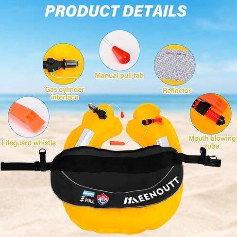 Automatic Inflatable Belt Pack Water Sports Lifjacket Waist Belt PFD for SUP Paddleboarding Fishing Boating Kayaking（fit 80-330 lbs） in Kuwait