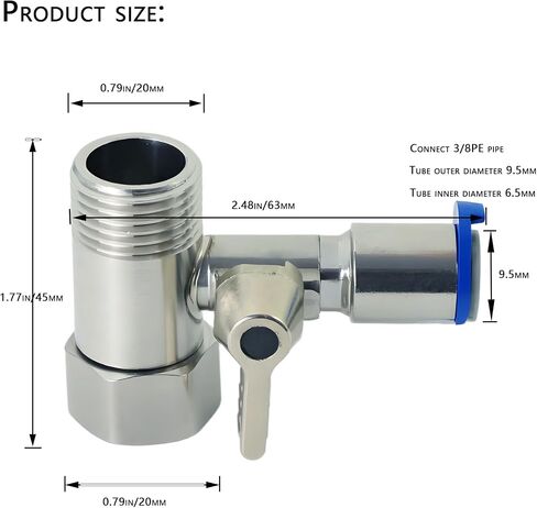 Stainless Steel Water Supply Adapter 1/2" x 1/2" x 1/4" Tee Stop Valve with Push-to-Connect Quick Fitting, Perfect for Reverse Osmosis Water Filters, and PE Pipe Shunts in Refrigerator Systems in Saudi Arabia