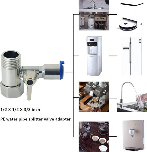 Stainless Steel Water Supply Adapter 1/2" x 1/2" x 1/4" Tee Stop Valve with Push-to-Connect Quick Fitting, Perfect for Reverse Osmosis Water Filters, and PE Pipe Shunts in Refrigerator Systems in Saudi Arabia