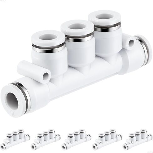 Push to Connect Tube Fittings, 5 Way 6mm OD Plastic Inline Manifold Union Air Line Fittings PK-6 (Pack of 6) in Kuwait